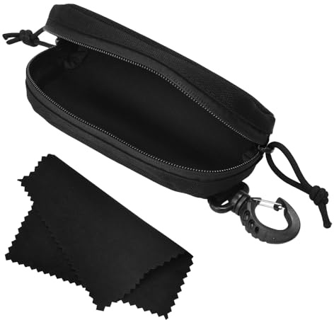 Byfoyif Étui Lunettes Tactique avec Chiffon, Pochette Lunette de Soleil avec Mousqueton, Sac Lunettes en Tissu Portable, Boîte Rangement Lunette à Fermeture Éclair, pour Hommes Femmes Voyage