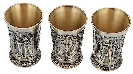 MOTHNUR 3pièces Verres à Liqueur De Set De Verres à Shot Rétro Avec Sculptures Égyptiennes Antiques Base Stable Et Design Créatif Pour Cocktails Maison Et Au Bar Couleur Bronze