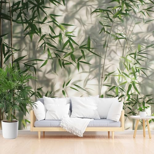 Générique Papier Peint Intissé Panoramique Plante Bambou Vert 250x175cm(L x H), 3D Poster Geant Mural Personnalisé, Feuilles de Bambou Naturel Papier Peint pour Salon Chambre Décoration Murale