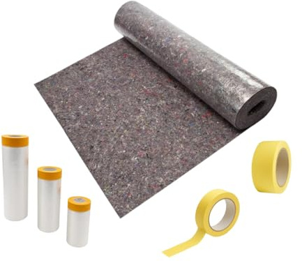 ARLI Malerset Abdeckvlies 25 m² mit rutschhemmender Folie + Goldband Masker 3er Set Abdeckfolie mit Tape + Malerkrepp 30 mm und 48 mm Klebeband für Malerarbeiten Renovierung