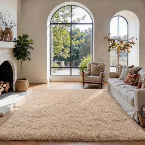SOANNY Alfombra Salón Pelo Largo Shaggy Lavable 90x150 cm, Beige