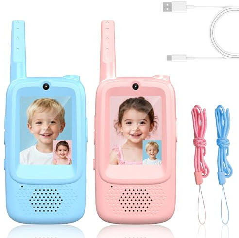 Video Walkie Talkies for Kids, 2 Pack Rechargeable Video Intercom Walkie Talkie Toys Gifts with Voice Changer for 3 4 5 6 7 8 9 Years Old Boys and Girls, Indoor Outdoor Long Range Walkie-talkies