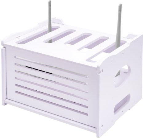 UNICRAFTALE Höhere Version Router Ablage Aufbewahrung Rechteck PVC Kunststoff Kabelmanagement Box 25x32x22cm Weiß Modem Kabelbox Ablage Steckdosenleisten Verstecker Rack Für Wohnraumdekoration