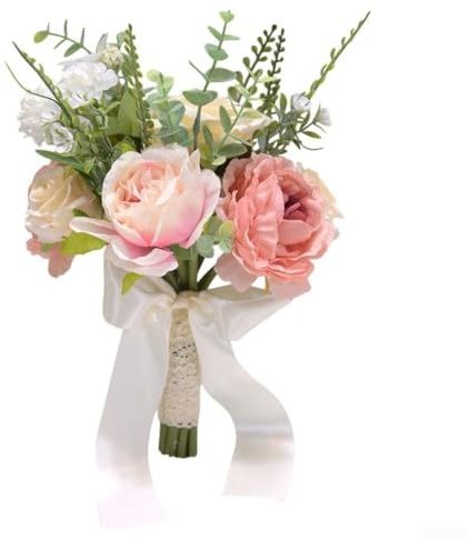 Opatiny Bouquet da damigella d'onore in stile coreano per fotografia, fiori colorati in seta per matrimoni, decorazione per feste di nozze, 20 x 21 cm, leggeri e riutilizzabili, bianco/rosa/rosso