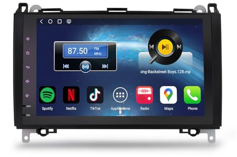 Snapdragon 8 kärnor 4 GB 64 GB Android 14 DAB+ bilradio Bluetooth för Mercedes A-klass W169 B klass W245 Vito Viano Sprinter VW Crafter GPS Navigation CarPlay Android Auto DSP WiFi 4G USB 9 tum skärm