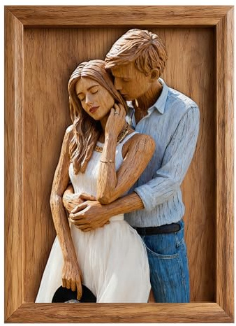 Personalizzato coppia foto stile legno ornamenti scrivania placca statuetta, personalizzato legno foto ritratto cornice scultura scrivania segno statuetta regalo per coppia amico della famiglia