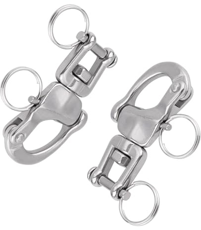 KKPLZZ 2PCS Swivel Eye Snap Shackle, Stainless Steel Boat Chain Hook with Small Steel Ring, for Marine Rigging and Heavy Duty Applications