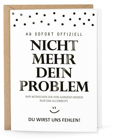 KuschelICH Abschiedskarte lustig mit Spruch – Klappkarte mit Umschlag aus Kraftpapier – edle schwarze Folierung – Karte zum Abschied Kollege Jobwechsel Ruhestand - DIN A6