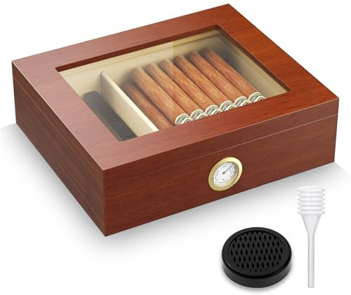 Cigarr humidor, humidor cigarrer, humidor cederträ, humidor med hygrometer och luftfuktare, cigarrtillbehör, cigarrfodral för upp till 15-20 cigarrer