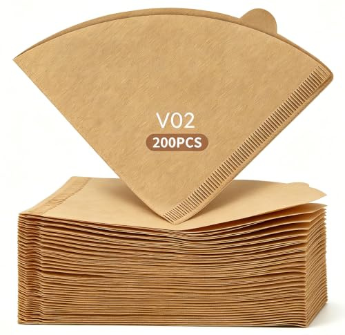 Cherrypick #2 Cone Coffee Filters, 200 Count Disposable Natural Paper Filters for Pour Over Coffee Dripper, 2-4 Cups, Unbleached Brown Coffee Filters (Unbleached V02)