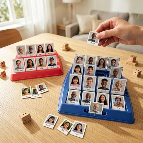 SOUFEEL Personalisiertes Wer Bin ich? Brettspiel mit 24 Fotos & Namen, Individuelles Ratespiel für Familie Freunde, Kreatives Geschenk für Geburtstag, Weihnachten, Urlaub & Feier