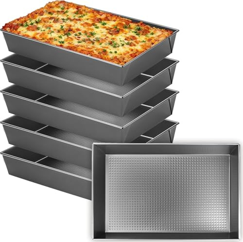 6 teglie per pizza in stile Detroit, 36,6 x 24 x 6,5 cm, in acciaio al carbonio, antiaderenti, rettangolari, per pizza Detroit, lasagne, focaccia, brownies e pane