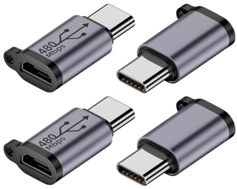 Telaryn Lot de 4 Adaptateurs Micro USB vers USB C, Adaptateur Type C Mâle vers Micro USB Femelle Convertisseur Mâle vers Femelle, Charge et Données OTG, Compatible Smartphones Tablettes USB C