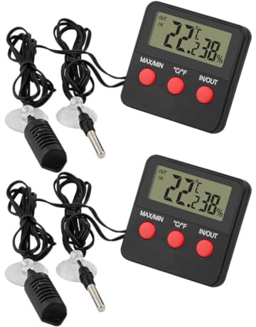 JECOMPRIS 2 Ensembles Thermomètre Hygromètre pour Reptiles, Thermomètre à Œufs, Moniteur Numérique de Température ’humidité, Abs Noir, Clip Arrière, pour Boîte à Reptiles et Couveuse D’œufs