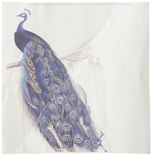 3dRose ht_113188_1 Vintage Peacock Art Blue & Green Bird on Branch Beautiful Tail Feathers White Iron on Heat Transfer, 8 by 8, for White Material