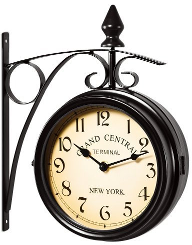 Monzana® Wanduhr Vintage Quarzuhrwerke Mit Beidseitigem Ziffernblatt Doppelseitige Bahnhofsuhr Schmiedeeisern Retro Schwarz