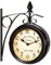 Monzana Reloj de Pared de Doble Cara Ø17cm Negro Soporte de Hierro Forjado Reloj Estación de Tren Vintage