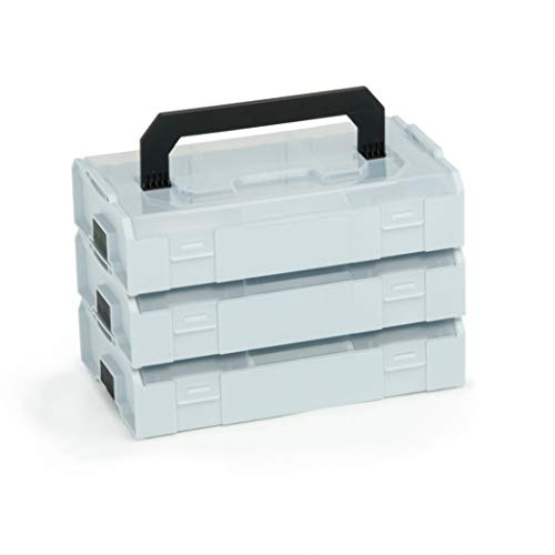 Bosch Sortimo L-BOXX Mini Set | 3x L BOXX Mini grau mit transparentem Deckel | Sortierkasten Schrauben und Dübel | Erstklassige Sortierboxen für Kleinteile | Sortierkasten mini leer Kunststoff