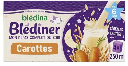 Blédina Blédîner, Céréales bébé Lactées, Carottes, Dès 6 Mois, 250 ml (Lotx12)