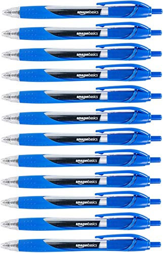 Amazon Basics Druckgelschreiber, feine Spitze, 12 Stück, Blau