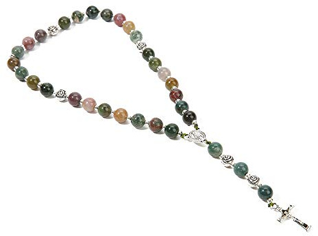 BALIBALI Handmade 8mm Anglican Prayer Beads Rosary Jade Natural Stone Rosary Beads with Pardon Crucifix Cross Custom Rosary (Silver (IndiaAgate))