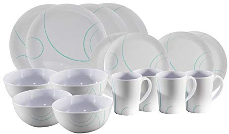 Pennine Turquoise SWIRL Melamine 16 Piece Dinner Set
