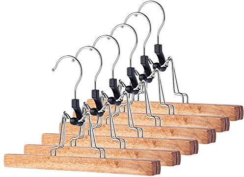 KADAX en Bois, Cintre pour Vêtements, Tendeur de Pantalon et Jupe, Crochet Rotatif à 360° en Métal, Antidérapant, Support de Serrage (6)