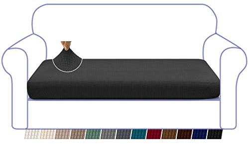 Granbest High Stretch Sofa Sitzkissenbezug Superweicher Sofa Sitzbezug Sitzkissenschutz Jacquard Spandex Stoff mit Elastischer Unterseite(3 Sitzer,Schwarz)