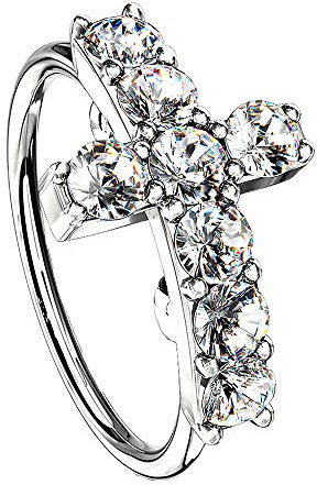 Piersando Septum Nase Ohr Continuous Ring Piercing Biegbar Kreuz mit Kristall