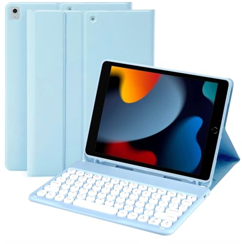 Tasnme Teclado para iPad 10.2 9ª/8ª/7ª generación 2021/2020/2019 iPad Pro 10.5【Skin Feel-like (Skin Feel)】 Funda protectora magnética desmontable para iPad Air 3 Azul