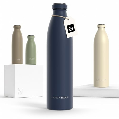 LARS NYSØM Botella de Acero Inoxidable | Botella aislada 1l | Cantimplora de 1 litro a prueba de fugas para deportes, bicicleta, perro (Midnight Blue, 1000ml)
