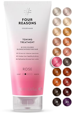 FOUR REASONS Color Mask, Rose Pink (27 Farbtöne) – Haar-Gloss & Farbspendende Pflege – Semi-Permanente Rosa Haartönung – Vegan & Cruelty-Free – 200 ml