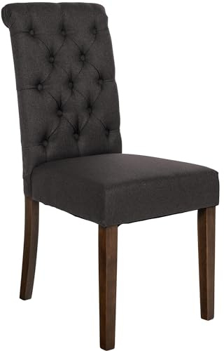 CLP Esszimmerstuhl Lisburn I Samt I Stoff I Polsterstuhl Gesteppt Chesterfield Design Farbe schwarz Material Stoff