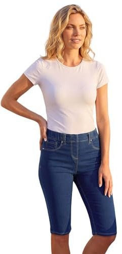 Roman Knee Length Jeggings for Women Ladies Stretch Denim Shorts Jeans Cropped Trouser Capri Pants Summer Cotton Legging Pedal Pusher Legged Crop Spring Cutoff Work