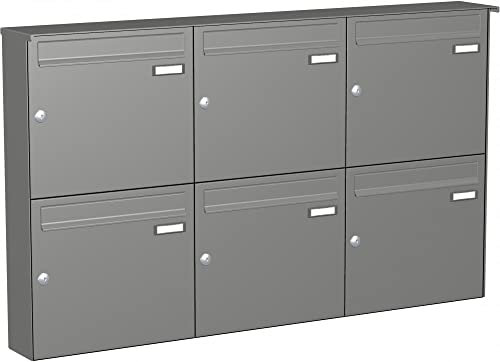 Max Knobloch Briefkastenanlage Aufputz mit eckiger Verkleidung Modell A1 Farbe RAL 9007 Graualuminium, Größe mit 6 Briefkästen