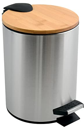 Spirella Adonis Pedalskräp (3 L, stål och bambu) med automatisk sänkning och inre hink, mjuk stängning, krom, 3 liter