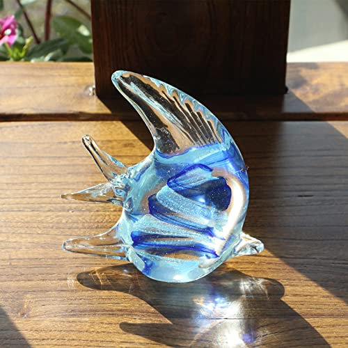 TURSGYZ Farbige Glasur-Kunst Blauer Fisch Glasfigur handgefertigt mundgeblasenes Glas Briefbeschwerer Geschenk für Geburtstag Heimdekoration Tischdekoration