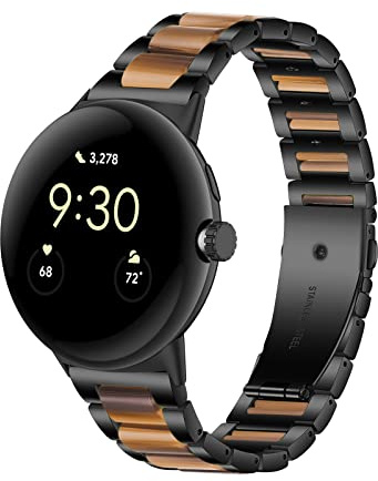 Gheper Resin Edelstahl Armband Kompatibel mit Google Pixel Watch 2 2023/Pixel Watch 2022 Smartwatch Schnelle Passform Metallarmband Ersatzarmband für Damen Herren