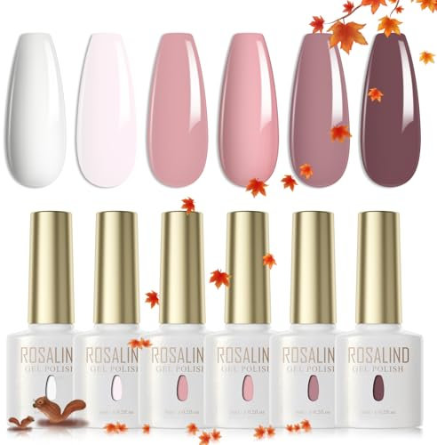 ROSALIND UV Nagellack 6 Farben Weiß Hellrosa Rosa Nude Nudetöne Haferflocken Farbe Gel Nagellack Set Farbgel für Gelnägel UV LED Nail Gel Polish Für UV Lampe Frühling Sommer Salon Design Kit