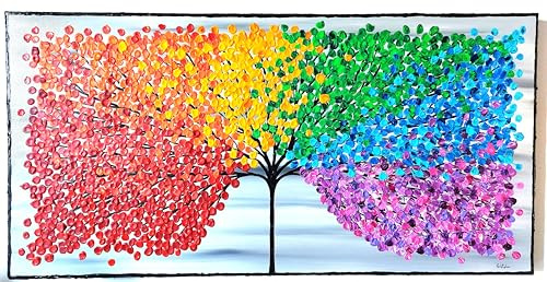 DORON ARTE QUADRO MODERNO ASTRATTO DIPINTO A MANO TELAIO GALLERY BORDI DIPINTI - ALBERO DELLA VITA MULTICOLORE ARCOBALENO - 1 metro x50x4 cm -RIF97