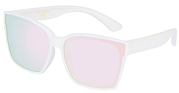 COCOSAND Kids Sunglasses Polarized Retro Square Party Glasses for Youth Boys Girls Age 8-12, White with Pink Lens
