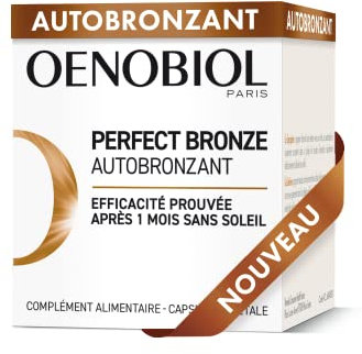Oenobiol Autobronzant Perfect Bronze - Efficace Dès Le 1er mois ans soleil - Concentration de 5 pigments 100% d'origine végétale - Complément Alimentaire 30 Capsules - Programme 1 Mois