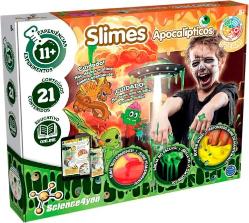 Science4you Kit de Slime Apocalipse para Niños - Kit Slime con Slime Fluffly, Butter Slime, Arena Movediza de Zombi y Mucho Más, Juguetes, Juegos y Regalos de Slime para Niñas y Niños 8+ años
