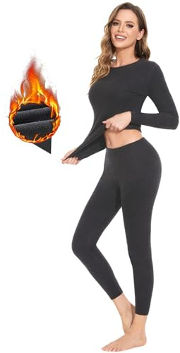 SIMIYA Womens Thermal Underwear Set Ultra Heat Long Sleeved Base Layer Tops & Fleece Lined Long Johns Thermal Pyjamas Dark Grey XXL