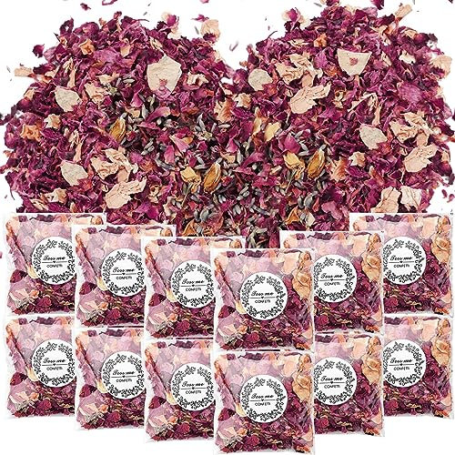 PuretéavHom 12 Stück Blumen-Konfetti, für Hochzeit, natürliche Streublumen, Rosenblätter, Hochzeit zum Streuen, getrocknete Blütenblätter, Hochzeit, Konfetti, Biologisch abbaubar für