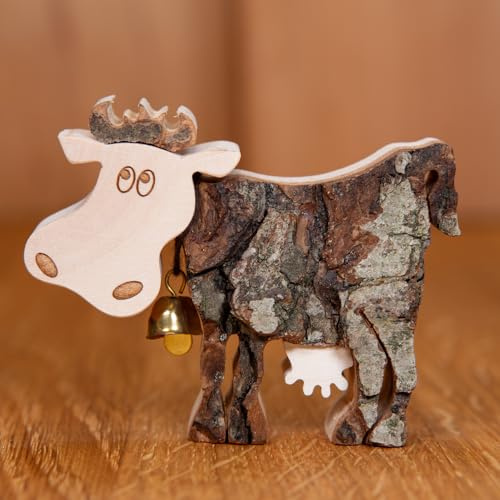 Staboos Kuh Figuren 75 mm - Lotte Die Kuh Aus Nachhaltigem Europäischen Holz - Einzigartige Deko in Geschenkverpackung - Süße Holzkuh