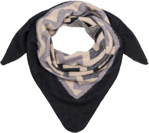 styleBREAKER Damen XXL Web Dreieck Schal mit buntem Zick-Zack Zacken Muster, Dreiecktuch, Winter Schal warm weich, Tuch 01020049, Farbe:Schwarz-Grau