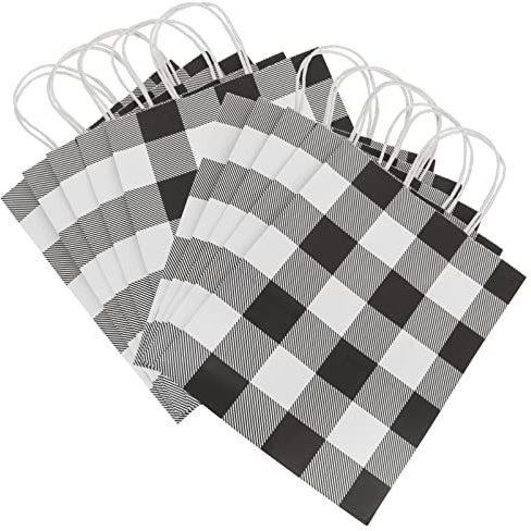 Mobestech 10stücke Teiliges Kariert Papiertüten Mittlere Geschenktüten Umweltfreundlich Mehrzweck Einkaufstüten Für Shopping Party Schule Reisen Wiederverwendbar