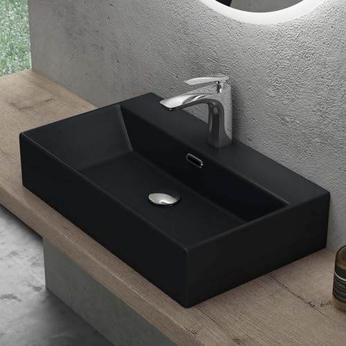 doporro Waschbecken 60cm Aufsatzwaschbecken Keramik Waschtisch Matt Schwarz | Hängewaschbecken mit Nano-Beschichtung pflegeleicht für Waschtischplatten Badezimmer Gäste-WC Brüssel206
