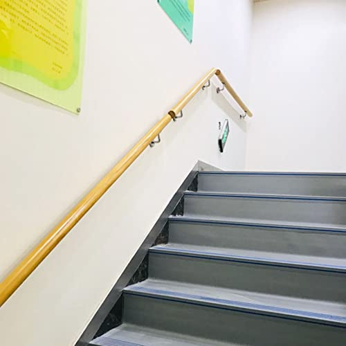 Pasamanos de madera redondos para montaje en pared, pasamanos de madera antideslizantes para escaleras interiores, barandillas de seguridad para loft para niños mayores con soportes de acero inox